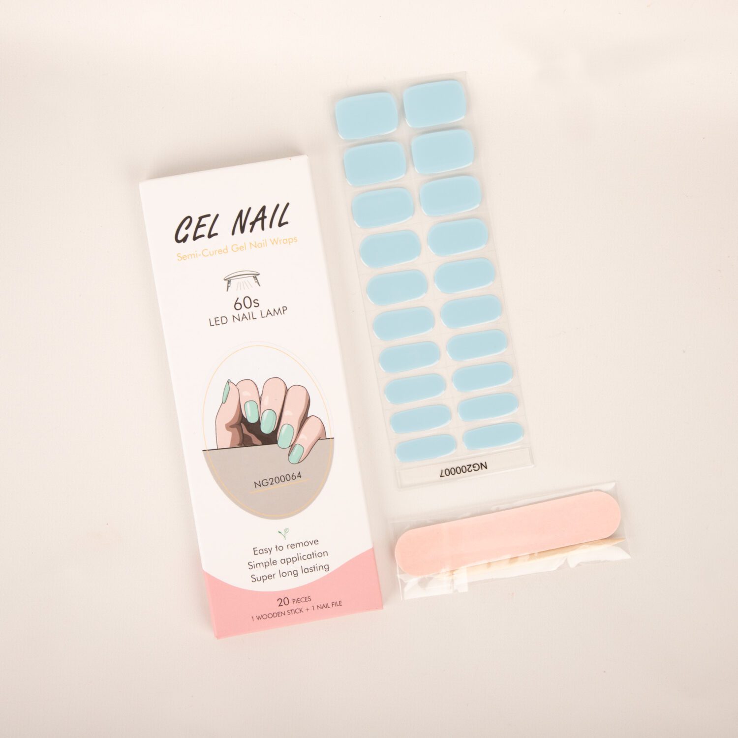 UÑAS STICKER GEL LISOS Y CON DISEÑOS - 20 PCS