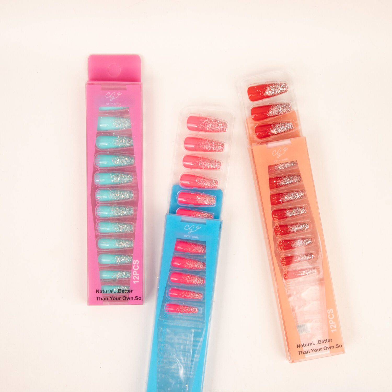 UÑAS PRESS ON CON GLITTER - 12PCS