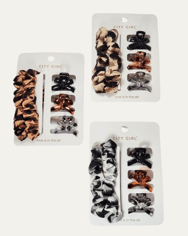 MINI KIT DE COLITAS Y HEBILLAS ANIMAL PRINT