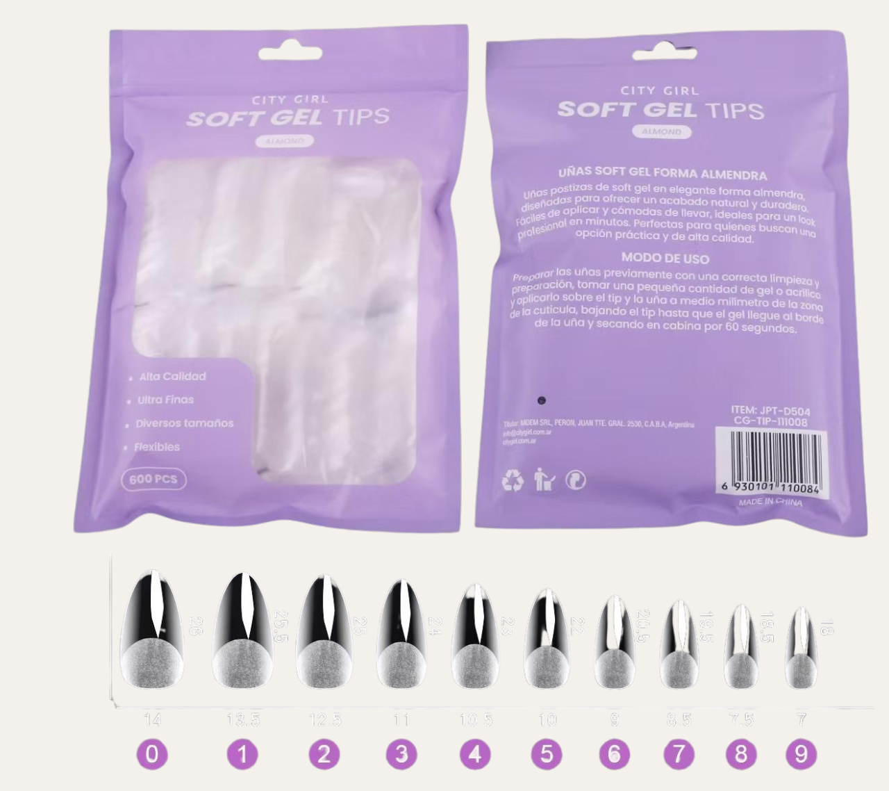 TIPS SOFT GEL ALMENDRA EN BOLSA 600PCS - CITY GIRL