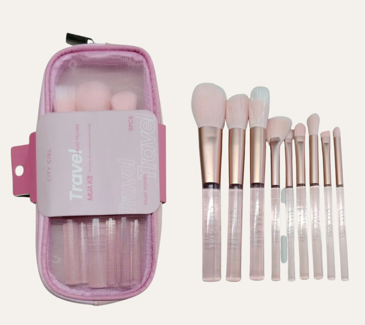 SET DE VIAJE DE BROCHAS PARA MAQUILLAJE 9PCS - CITY GIRL
