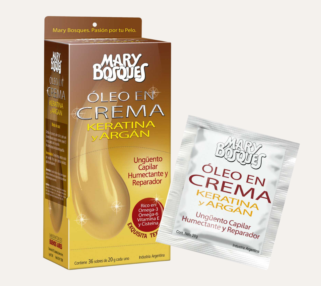 OLEO KERATINA Y ARGAN EN CREMA - HUMECTANTE Y REPARADOR - MARY BOSQUES