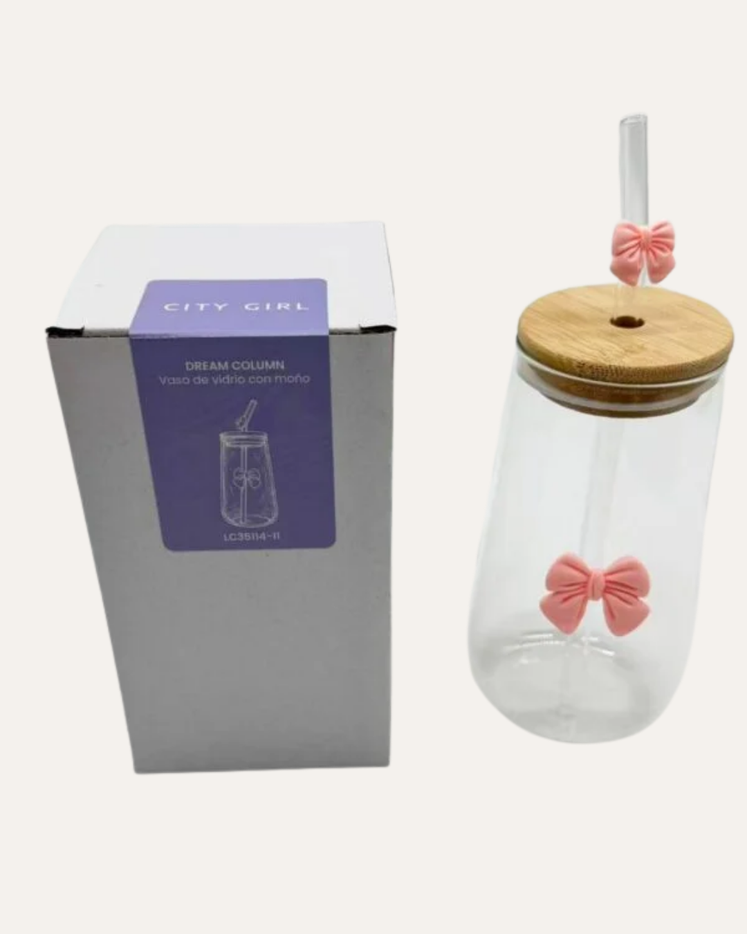 VASO DE VIDRIO CON MOÑO CITY GIRL – 450ML