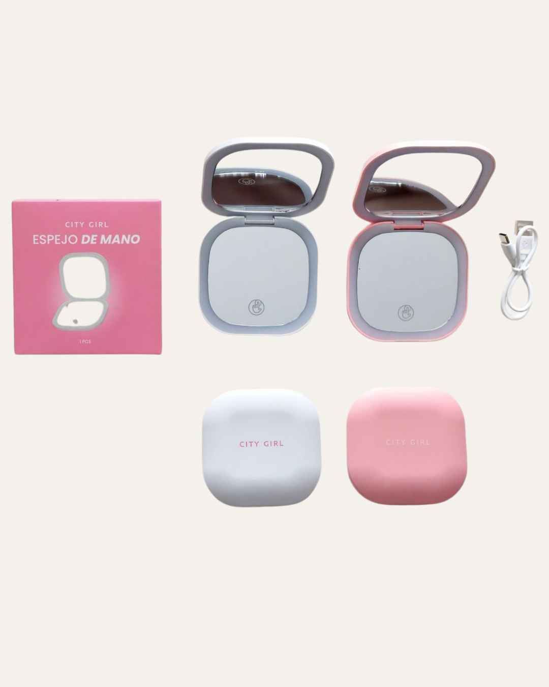 ESPEJO DE CARTERA CON LUZ LED - CITY GIRL